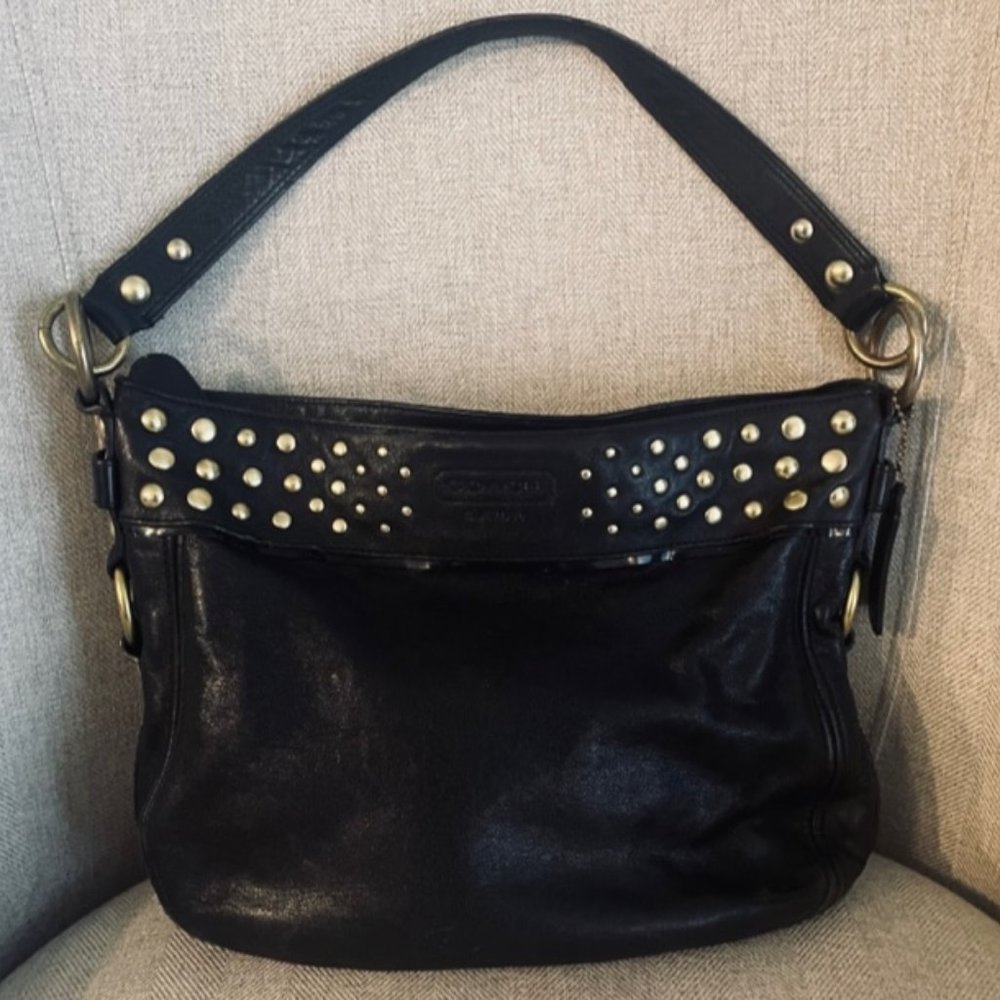 Coach Zoe Black & Gold Studded Handbag